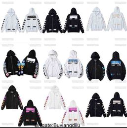 Men's Hoodies Sweatshirts Digner Luxury Off Classic Hoodie Fisher Watercolour Graffiti Print Coupl of Black White Men and Women Casual Zipper Sweater Hooded 3mqb