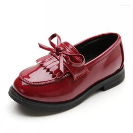 Flat Shoes Girls Leather Autumn Fashion Tassel Bow Kids Princess Non-slip Big Student Size 26-36 SML001