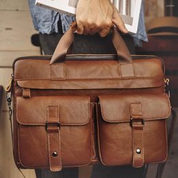 Briefcases High Quality Men's Bag Leather Handbag Briefcase Retro Shoulder Computer Messenger Business Casual