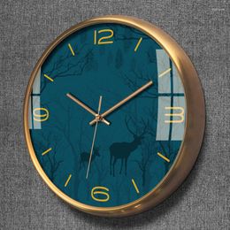 Wall Clocks Light Luxury Nordic Minimalist Metal Elk Chinese Living Room Bedroom Home Mute Clock Quartz Watch