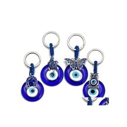 Key Rings Animal Butterfy Turtle Owl Palm Evil Eyes Keychain Metal Keyring Glass Lucky Blue Eye Pendant Ornament Keychains For Party DHVSB