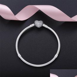 Charm Bracelets Authentic 925 Sterling Sier Heart Charms Bracelet With Box Fit Pandora European Beads Jewelry Bangle Real For Women Dht48