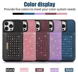 Shockproof Phone Cases for iPhone 14 13 12 11 Pro Max XR XS X 15 Plus Solid Colour Glitter PU Leather Kickstand Case with Card Slots