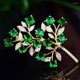 Brooches Korean Jewellery Imitation Emerald Branch Zircon Elegant Fashion Plant Tree OL Women Clothing Broochpin Corsage Accessori