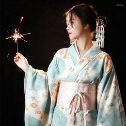 Ethnic Clothing Japanese Traditional Kimono For Women Girl Retro Daisy Print Obi Robe Bow-Knot Waist Wide Elegant Party Dress Yukata