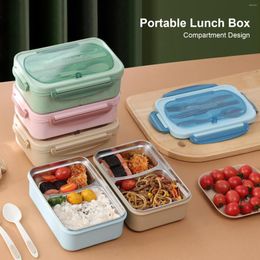 Dinnerware Sets Portable Lunch Box 304 Stainless Steel Leakproof Microwave Heating Divided Containers With Spoon And Chopsticks