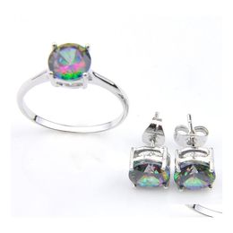 Other Jewellery Sets Luckyshine Holiday Gift Classic Rainbow Mystic Topaz Gems 925 Sterling Sier Ring Stud Earrings Women Set Drop Deli Dhm2J