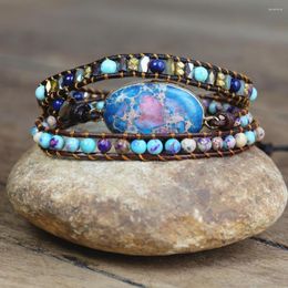 Charm Bracelets High End Leather Wrap Bracelet W/ Stones Vintage Weaving Statement Art Chain Jewellery Gifts