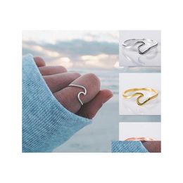 Band Rings Ocean Wave Simple Dainty 925 Sterling Sier Thin Ring Summer Beach Sea Surfer Personality Jewellery Drop Delivery Dhwro