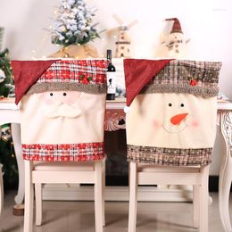 Chair Covers Christmas Ornaments Santa Claus Snowman Cover Snowflake Plaid Cloth Holiday Party Decorative Props