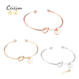 Bangle 26 Letter Rose Gold Sier Love Knot Bracelet Girl Will You Be My Bridesmaid Jewellery Personality Round Pendant Chain Drop Deliv Dhoci