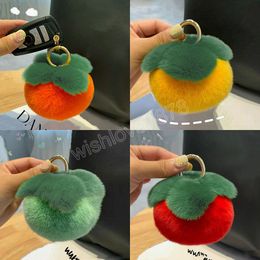 Cute Plush Persimmon Pompom Fake Fur Ball Key chain Kids Bag Ornaments Pendant Women Car Keyring Jewelry Trinkets Birthday Gifts