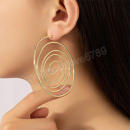 Trendy Gold Colour Metal Round Spiral Dangle Earrings For Women Brincos Earings Oorbellen Simple Casual Alloy Pendientes Earrings