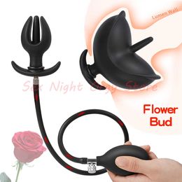 Beauty Items Flower Bud Inflatable Anal Plug Separate Dildo Pump Go Out Wear Expandable Big Butt Bdsm G-spot Massage Ass Dilator sexy Toy