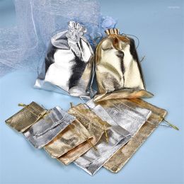 Jewellery Pouches 50pcs/Pack Silver Gold Adjustable Packing Drawstring Bag Wedding Gift Bags 5x7cm 7x9cm 10x12cm 13x18cm