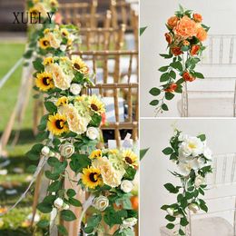 Decorative Flowers Wedding Chair Back Artificial Silk Floral Ornament El Banquet Outdoor Decoration Fake Bouquet Pographic Props