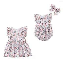 Girl Dresses 2022 0-6Y Xmas Kids Baby Romper/Dress Christmas Deer Print Sleeve Romper Headband 2pcs/A-linke Dress 1pc Cute Clothes