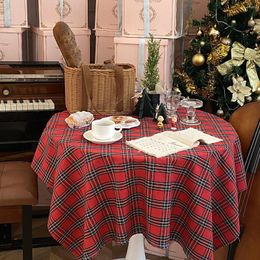 Table Cloth Ins Retro Simple English Pastoral Red Dark Green Plaid Linen Coffee Christmas Atmosphere Tablecloth