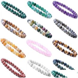 Beaded 8Mm Women Men Designer Strand Bracelets Luxury Natural Stone Healing Crystal Stretch Bracelet Precious Gemstone Round Drop De Dh492
