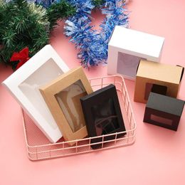 Gift Wrap 10Pcs DIY Vintage Colour Kraft Paper Box Cake Package With Clear PVC Window Candy Wrapping Bag Wedding Birthday