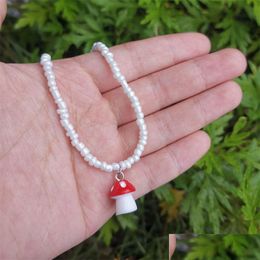 Pendant Necklaces Handmade Beaded Chain Mushroom Necklace Women Stylish Short Choker Wholesale Jewellery 3402 Q2 Drop Delivery Pendants Dhewo