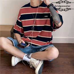Men's T Shirts Bridgewater Striped T-Shirt Men's Trend Loose Half-Sleeved Youth Ins Boys Casual Large Size All-Match Fashion