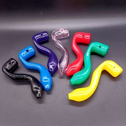 Smoking pipe thickened Colourful curved handle glass bong oil burner hand spoon water pipe with screen