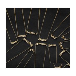 Pendant Necklaces Personalized Letter Zodiac Necklace Constellation Custom Stainless Steel Old English Birthday Jewelry Gifts Drop D Dhciz