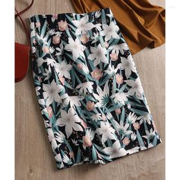 Skirts 2023 Summer Women Knee-length Floral Printed Pattern High Waist Vintage Fashion Straight Overskirt Girl's Skirt B39