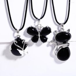Pendant Necklaces WANGAIYAO Fashion Temperament Retro Black Rope Agate Butterfly Kitten Necklace Female Personality Everything M