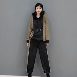 Womens Two Piece Tracksuits Colourful Presbyopic Logo Print Long Sleeve Hooded Jacket Elastic Waist Bunch Of Foot Trousers Casual Sports Style Women Suit