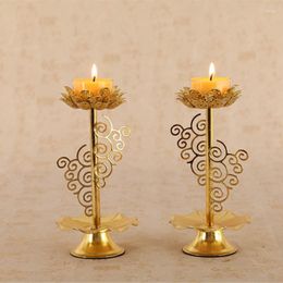 Candle Holders Golden Lotus Candlestick Ghee Lamp Holder For The Buddha Butter Buddhist Festival Decor 2PCS LA280