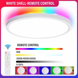 LED Round Ceiling Lights Double Sided Lighting with Remote Control Dimmable RGB Backlight for Bedroom Kitchen Living Room Party