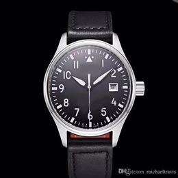 Fashion Automatic Mechanical men's watch Pilot MARK XVIII IW327004 40mm blue Dial brown Leather StrapMens Watch251P