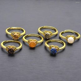 Wedding Rings 2022 Natural Crystal Druzy Finger Ring Heart Charm Exaggerated Gold Plating Minerals Geode Gem Stone Round For Women