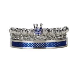 Charm Bracelets Luxury Roayl Crown Men Bracelet Set Rope Buckle Open Cuff Stainless Steel Beads Bangles & For Jewellery