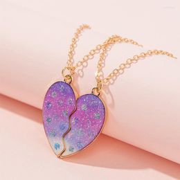 Pendant Necklaces 2Pack Girl Friends Colorful Heart Shaped Honey Couple Necklace Gift Friendship Jewelry