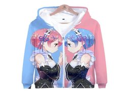 Re Zero 3D Reißverschluss Hoodie Sweatshirts für Männer Frauen Kinder Girl Kleidung Kleidung Rem und Ram Japaner Anime übergroße Streetwear9245288