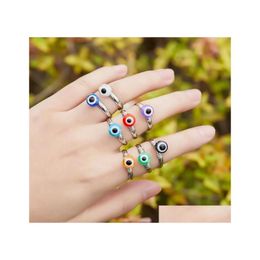 Band Rings Evil Eye Finger For Women Gift Turkish Lucky Handwoven Copper Wire Open Ring Wholesale Drop Delivery Jewelry Dh9Cq