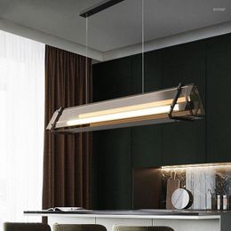 Pendant Lamps Modern Minimalist Brown Thickened Glass Triangle Strip Dining Lamp E14 Lighting Office Indoor Black Matte Paint Fixture