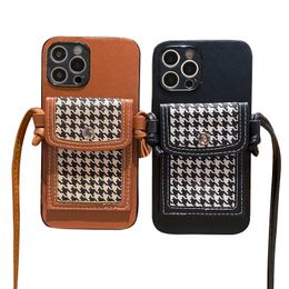 Plaid Card Bag Cross-body Cell Phone Cases for Apple 11 12 13 xs IPhone 14 Plus Pro Max Lanyard Strap Portable Mobilephone Shell Protection Cards Pocket PU Leather Cover