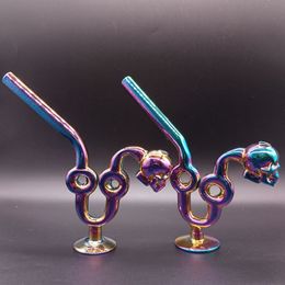 Electroplating Skull Double Chamber Oil Burner Pipes for Smoking Snake Water Bong Accessories