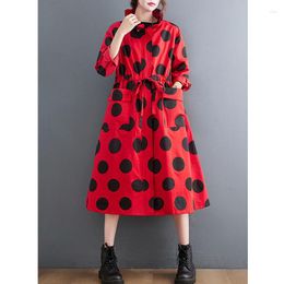 Women's Jackets 2022 Spring Autumn Loose Casual Long Coat Oversized Woman Fashion Turtleneck Polka Dot Print Trench Korea Modis Ladies