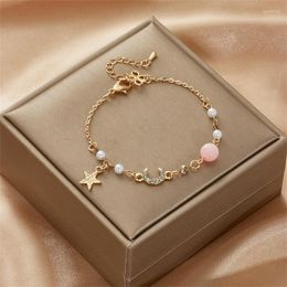 Charm Bracelets Star Moon Zircon Pearl Bracelet For Women Cute Elegant Exquisite Shiny Link Chain Ladies Jewellery Gift