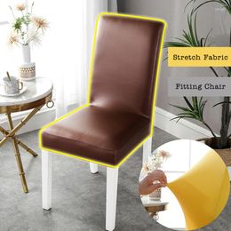 Chair Covers Elastic Pu Leather Fabric Solid Color Cover Waterproof Dining Seat El Banquet Wedding