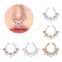 Stainless Stell Fake Nose Ring Septum Piercing Jewellery Crystal Fake Septum Piercing Ring Bulk Faux Nose Piercing