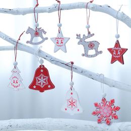 Christmas Decorations 12pc 5cm Red Heart Star Bell Snowflake Ornaments Pendant Natural Wood Hanging Confetti Xmas Tree