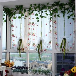 Curtain 2022 Roman Curtains Top Sheer Kitchen Red Strawberry Window Liftering Blinds Embroidered 1pc