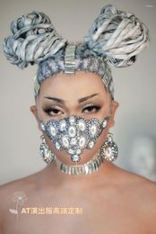 Stage Wear Rhinestones Party Mask Jewellery Pearls Performance Masks Show Nightclub