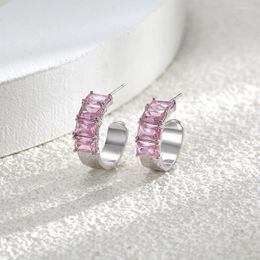 Stud Earrings Korean Fashion Classic Delicate Pink Zircon For Women Vintage Cute Romance Metal Female Party Gift